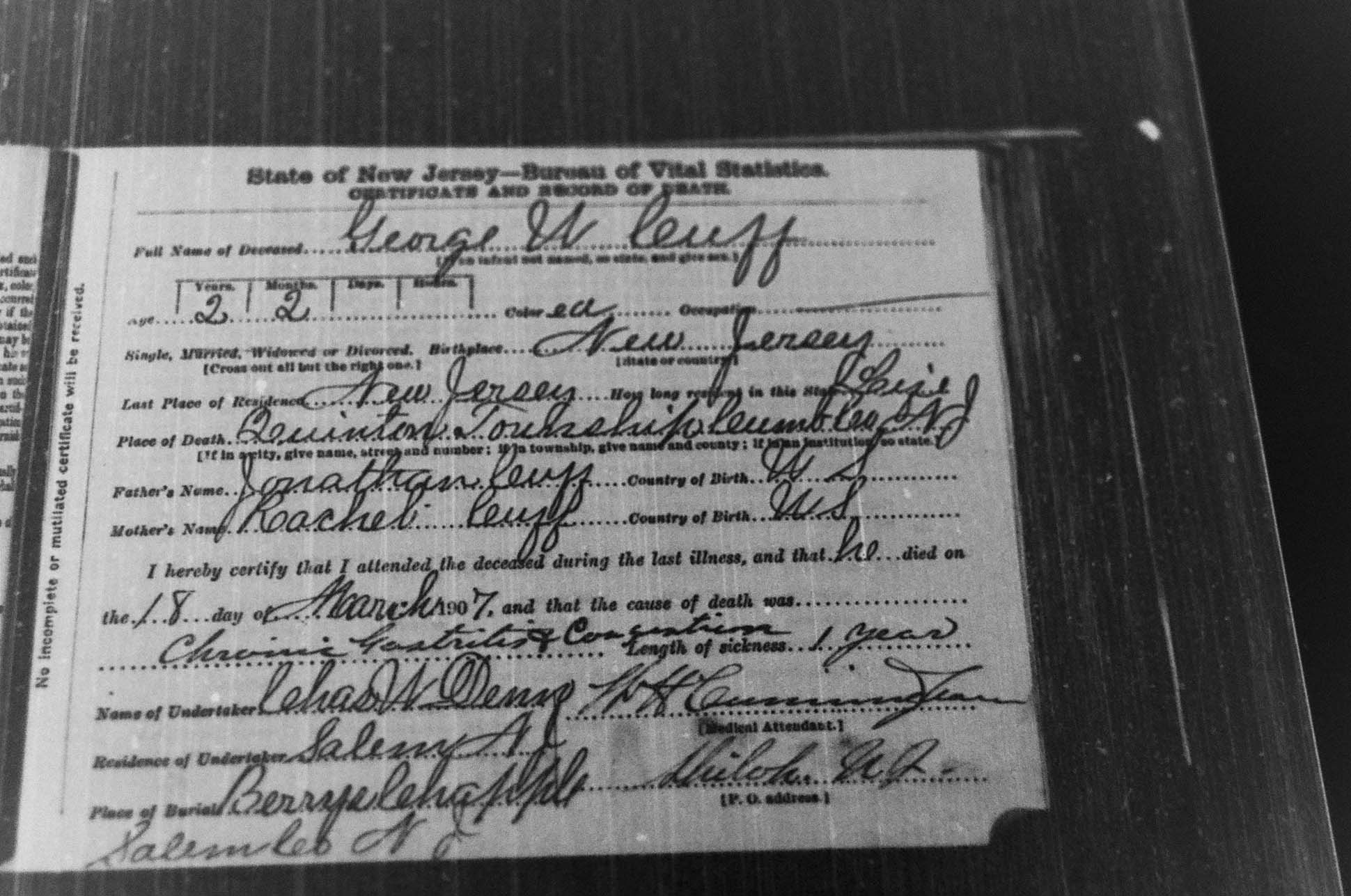 Mitsawokett New Jersey death certificates